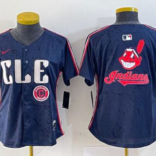 Women's Cleveland Guardians Team Big Logo Navy 2024 City Connect Stitched Baseball Jersey(Run Small)