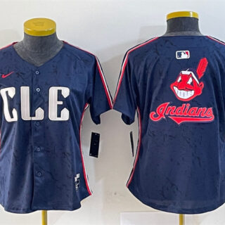 Women's Cleveland Guardians Team Big Logo Navy 2024 City Connect Stitched Baseball Jersey(Run Small)