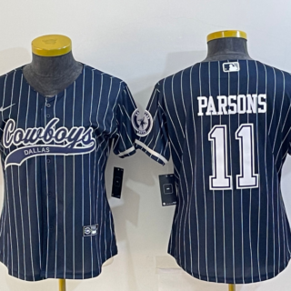Women's Dallas Cowboys #11 Micah Parsons Navy With Patch Cool Base Stitched Baseball Jersey