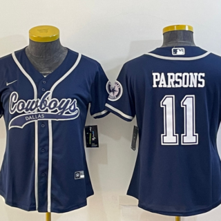 Women's Dallas Cowboys #11 Micah Parsons Navy With Patch Cool Base Stitched Baseball Jersey(Run Small)