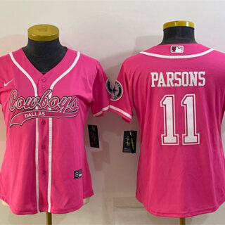 Women's Dallas Cowboys #11 Micah Parsons Pink With Patch Cool Base Stitched Baseball Jersey(Run Small)