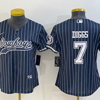 Women's Dallas Cowboys #7 Trevon Diggs Navy With Patch Cool Base Stitched Baseball Jersey(Run Small)