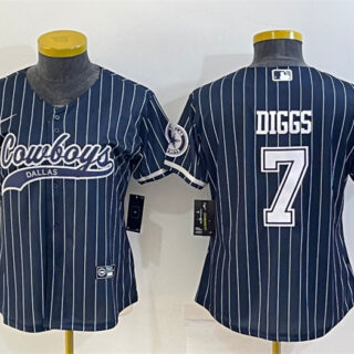 Women's Dallas Cowboys #7 Trevon Diggs Navy With Patch Cool Base Stitched Baseball Jersey(Run Small)