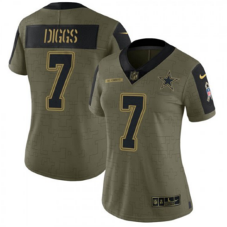 Women's Dallas Cowboys #7 Trevon Diggs Olive Salute To Service Limited Stitched Jersey(Run Small)