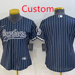 Custom Women's Dallas Cowboys Blank Navy With Patch Cool Base Stitched Baseball Jersey(Run Small)