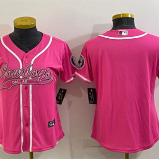 Women's Dallas Cowboys Blank Pink With Patch Cool Base Stitched Baseball Jersey(Run Small)