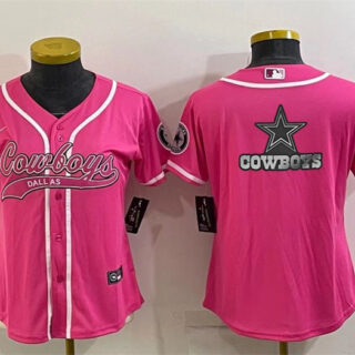 Women's Dallas Cowboys Pink Team Big Logo With Patch Cool Base Stitched Baseball Jersey(Run Small)