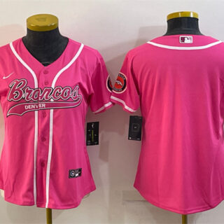 Women's Denver Broncos Blank Pink With Patch Cool Base Stitched Baseball Jersey(Run Small)