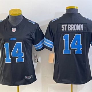Women's Detroit Lions #14 Amon-Ra St. Brown Black 2024 F.U.S.E. 2nd Alternate Vapor Limited Stitched Jersey(Run Smaller)