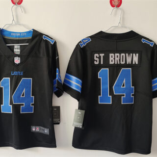 Women's Detroit Lions #14 Amon-Ra St. Brown Black Vapor Stitched Jersey(Run Smaller)