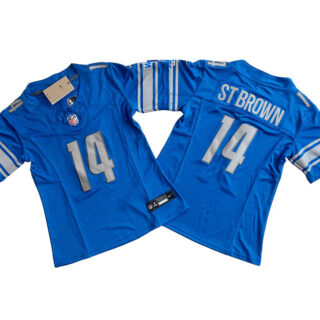 Women's Detroit Lions #14 Amon-Ra St. Brown Blue 2023 F.U.S.E. Vapor Limited Stitched Football Jersey(Run Smaller)