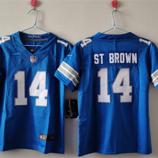 Women's Detroit Lions #14 Amon-Ra St. Brown Blue Vapor Stitched Jersey(Run Smaller)