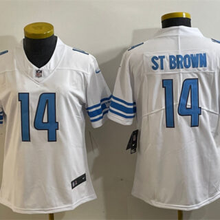 Women's Detroit Lions #14 Amon-Ra St. Brown White Vapor Limited Stitched Football Jersey(Run Smaller)