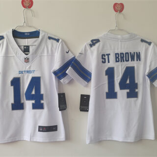 Women's Detroit Lions #14 Amon-Ra St. Brown White Vapor Stitched Jersey(Run Smaller)