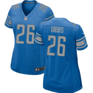 Women's Detroit Lions #26 Jahmyr Gibbs Blue 2023 Draft Stitched Game Jersey(Run Smaller)