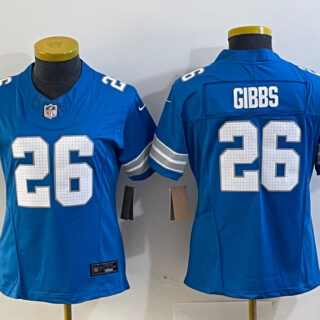 Women's Detroit Lions #26 Jahmyr Gibbs Blue Stitched Jersey(Run Smaller)