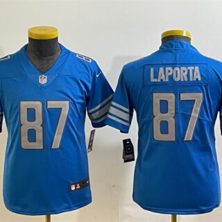 Women's Detroit Lions #87 Sam LaPorta Blue Vapor Limited Stitched Football Jersey(Run Smaller)