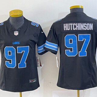 Women's Detroit Lions #97 Aidan Hutchinson Black 2nd Alternate Stitched Jersey(Run Smaller)