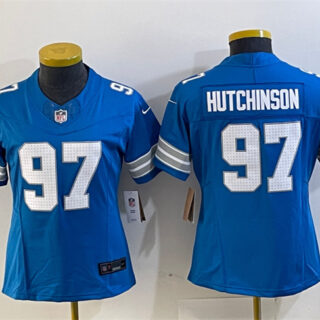 Women's Detroit Lions #97 Aidan Hutchinson Blue 2024 F.U.S.E. Vapor Limited Stitched Jersey(Run Smaller)