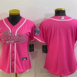 Women's Detroit Lions Blank Pink With Patch Cool Base Stitched Baseball Jersey(Run Small)