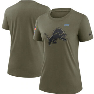 Women's Detroit Lions Olive 2021 Salute To Service T-Shirt (Run Small)