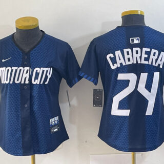 Women's Detroit Tigers #24 Miguel Cabrera 2024 Navy City Connect Cool Base Limited Stitched Baseball Jersey(Run Small)