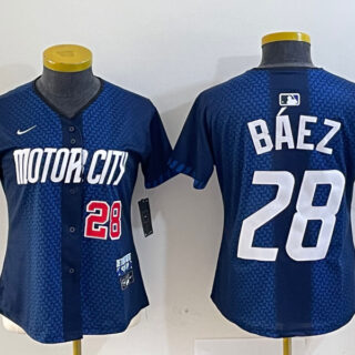 Women's Detroit Tigers #28 Javier Báez 2024 Navy City Connect Cool Base Limited Stitched Baseball Jersey(Run Small)