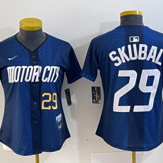 Women's Detroit Tigers #29 Tarik Skubal 2024 Navy City Connect Cool Base Limited Stitched Baseball Jersey(Run Small)