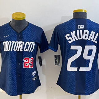 Women's Detroit Tigers #29 Tarik Skubal 2024 Navy City Connect Cool Base Limited Stitched Baseball Jersey(Run Small)