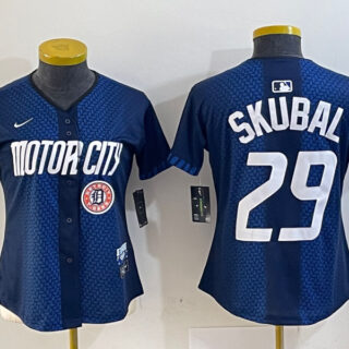 Women's Detroit Tigers #29 Tarik Skubal 2024 Navy City Connect Cool Base Limited Stitched Baseball Jersey(Run Small)