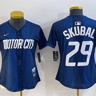 Women's Detroit Tigers #29 Tarik Skubal 2024 Navy City Connect Cool Base Limited Stitched Baseball Jersey(Run Small)