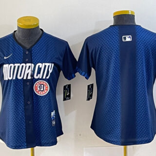 Women's Detroit Tigers Blank 2024 Navy City Connect Cool Base Limited Stitched Baseball Jersey(Run Small)