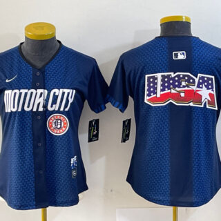 Women's Detroit Tigers Team Big Logo 2024 Navy City Connect Cool Base Limited Stitched Baseball Jersey(Run Small)