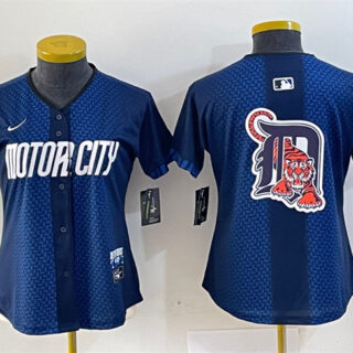 Women's Detroit Tigers Team Big Logo 2024 Navy City Connect Cool Base Limited Stitched Baseball Jersey(Run Small)