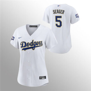 Women's Dodgers #5 Corey Seager White 2021 Gold Program Replica Jersey