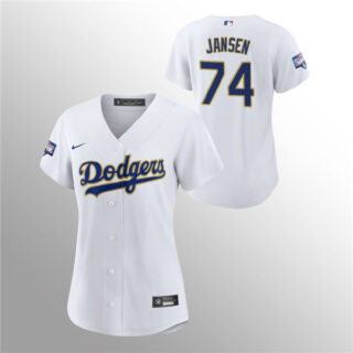Women's Dodgers #74 Kenley Jansen White 2021 Gold Program Replica Jersey