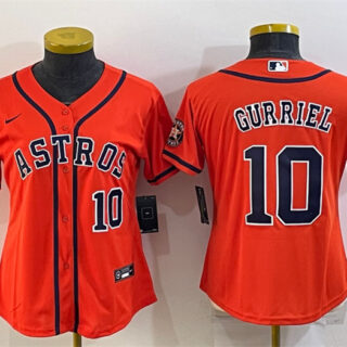 Women's Houston Astros #10 Yuli Gurriel Orange With Patch Cool Base Stitched Baseball Jersey(Run Small) 2