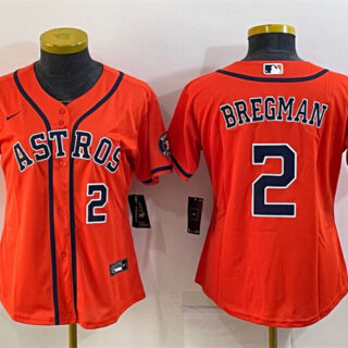 Women's Houston Astros #2 Alex Bregman Orange With Patch Cool Base Stitched Baseball Jersey(Run Small)