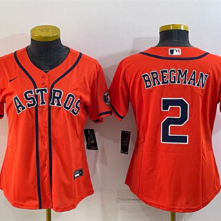 Women's Houston Astros #2 Alex Bregman Orange With Patch Cool Base Stitched Baseball Jerseys(Run Small)