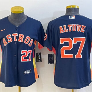 Women's Houston Astros #27 Jose Altuve Navy With Patch Cool Base Stitched Baseball Jersey(Run Small) 1