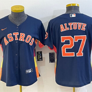Women's Houston Astros #27 Jose Altuve Navy With Patch Cool Base Stitched Baseball Jersey(Run Small)