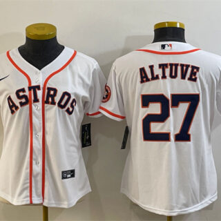Women's Houston Astros #27 Jose Altuve White With Patch Cool Base Stitched Baseball Jersey(Run Small) 1