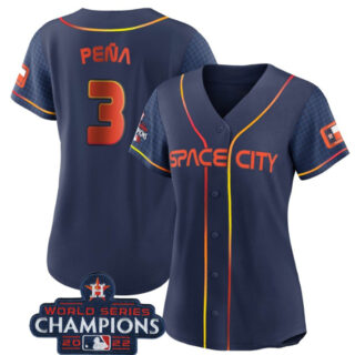 Women's Houston Astros #3 Jeremy Peña Navy 2022 World Series Champions City Connect Stitched Baseball Jersey(Run Small)