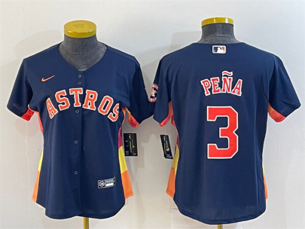 Women's Houston Astros #3 Jeremy Peña Navy With Patch Cool Base Stitched Baseball Jersey(Run Small) 1