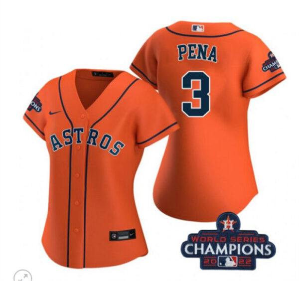 Women's Houston Astros #3 Jeremy Peña Orange 2022 World Series Champions Stitched Baseball Jersey(Run Small)