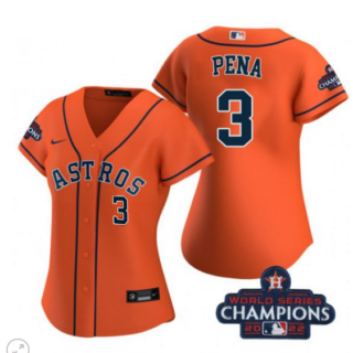 Women's Houston Astros #3 Jeremy Pena Orange 2022 World Series Champions With No. In Front Stitched Baseball Jersey(Run Small)