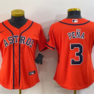 Women's Houston Astros #3 Jeremy Peña Orange With Patch Cool Base Stitched Baseball Jersey(Run Small)