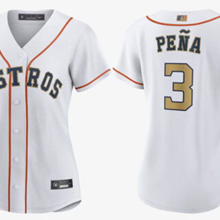 Women's Houston Astros #3 Jeremy Pena White 2023 Gold Collection With World Serise Champions Patch Stitched Jersey(Run Small)