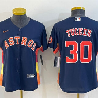 Women's Houston Astros #30 Kyle Tucker Navy With Patch Cool Base Stitched Baseball Jersey(Run Small)