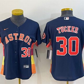Women's Houston Astros #30 Kyle Tucker Navy With Patch Cool Base Stitched Baseball Jersey(Run Small)s
